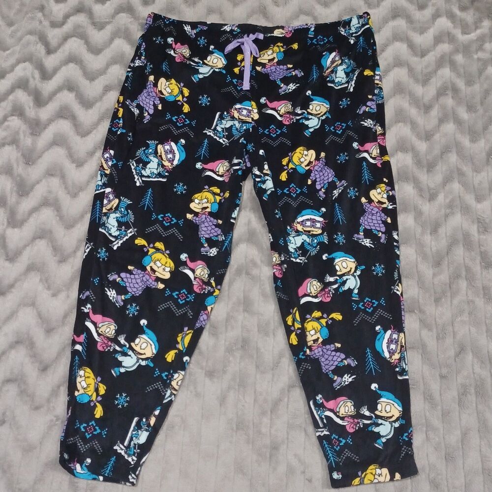 Nickelodeon Womens Size 2X Black Fleece Rugrats Winter Jogger Pajama Pants